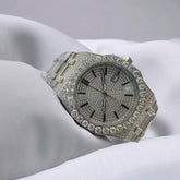 White Iced Out Moissanite Solitaire Prong Watch